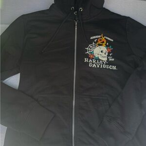 Harley Davidson Black Hoodie with Skull Design